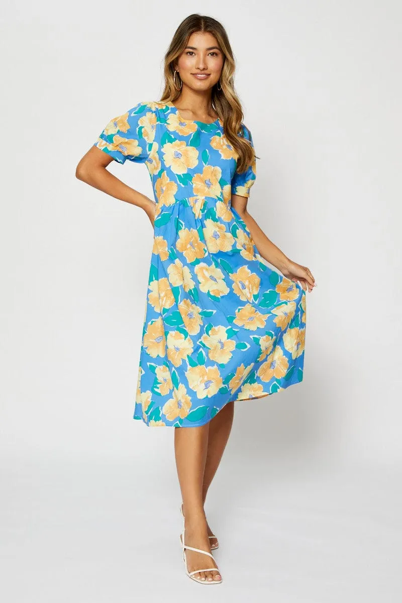 Soft Rebellion Spring Festival Print Midi Dress Short Sleeve
