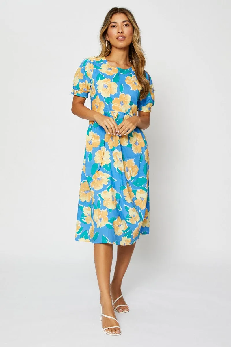 Print Midi Dress Short Sleeve Harbor Dock Work Ready