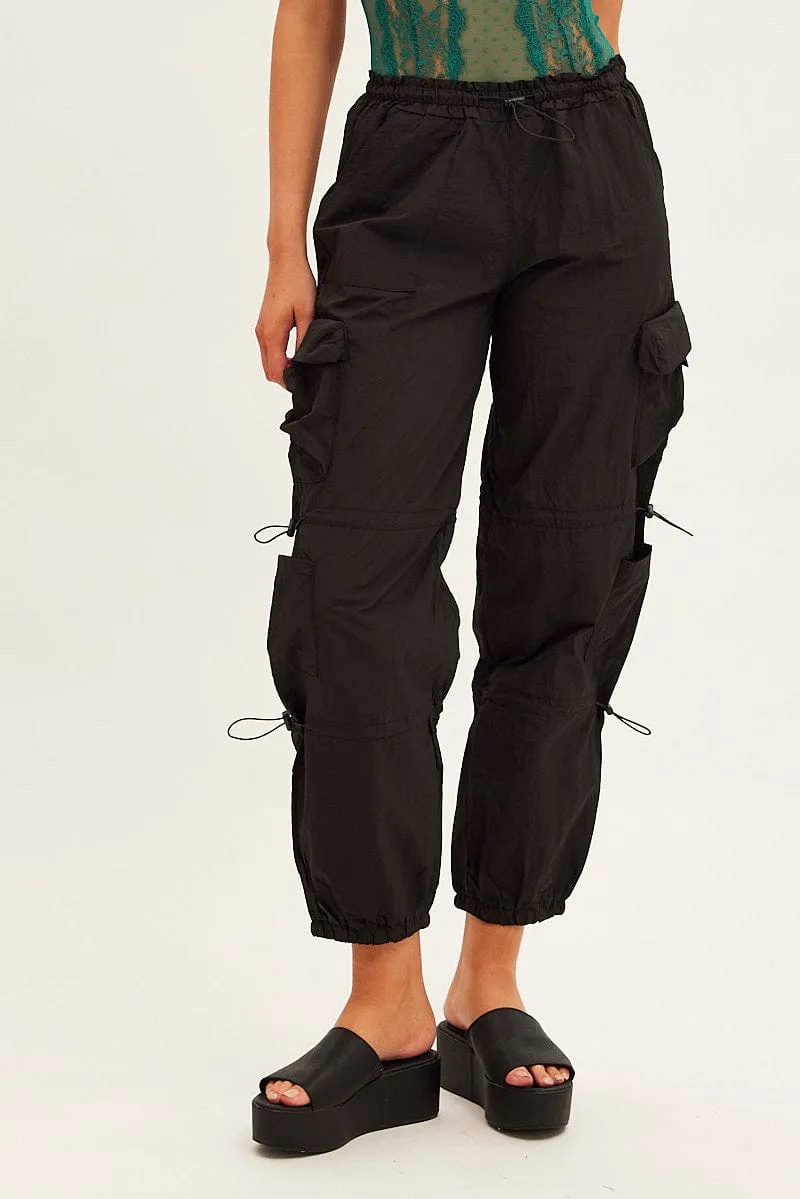 Non Irritating Chic Wear Black Low Rise Cargo Pants