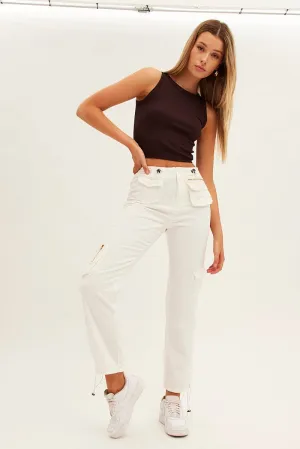 White Wide Leg Denim Cargo Pants Stylish Cut All Day Comfort