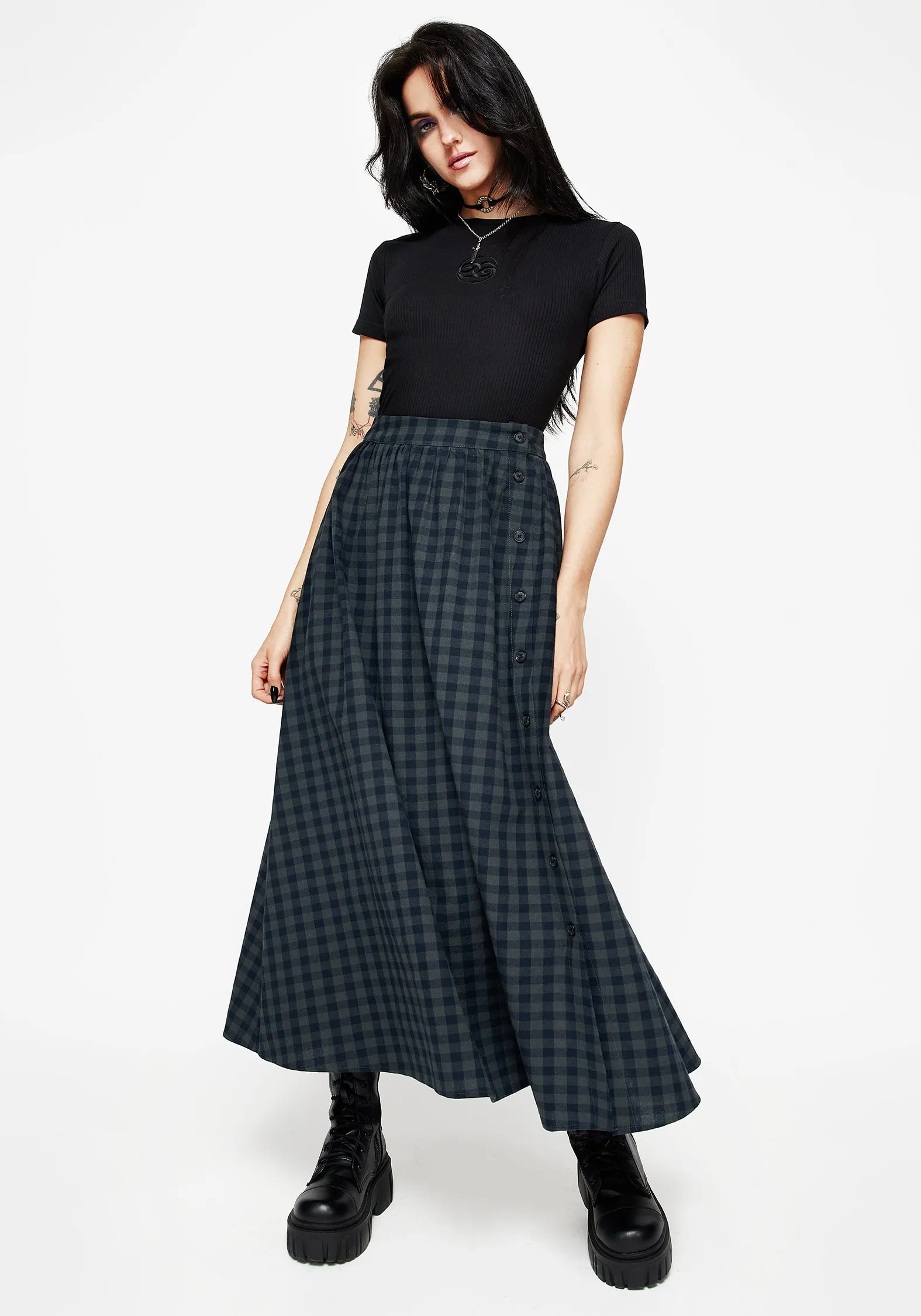 Jeannie Check Cotton Button Up Midaxi Skirt Chill Feel Minimalist fashion