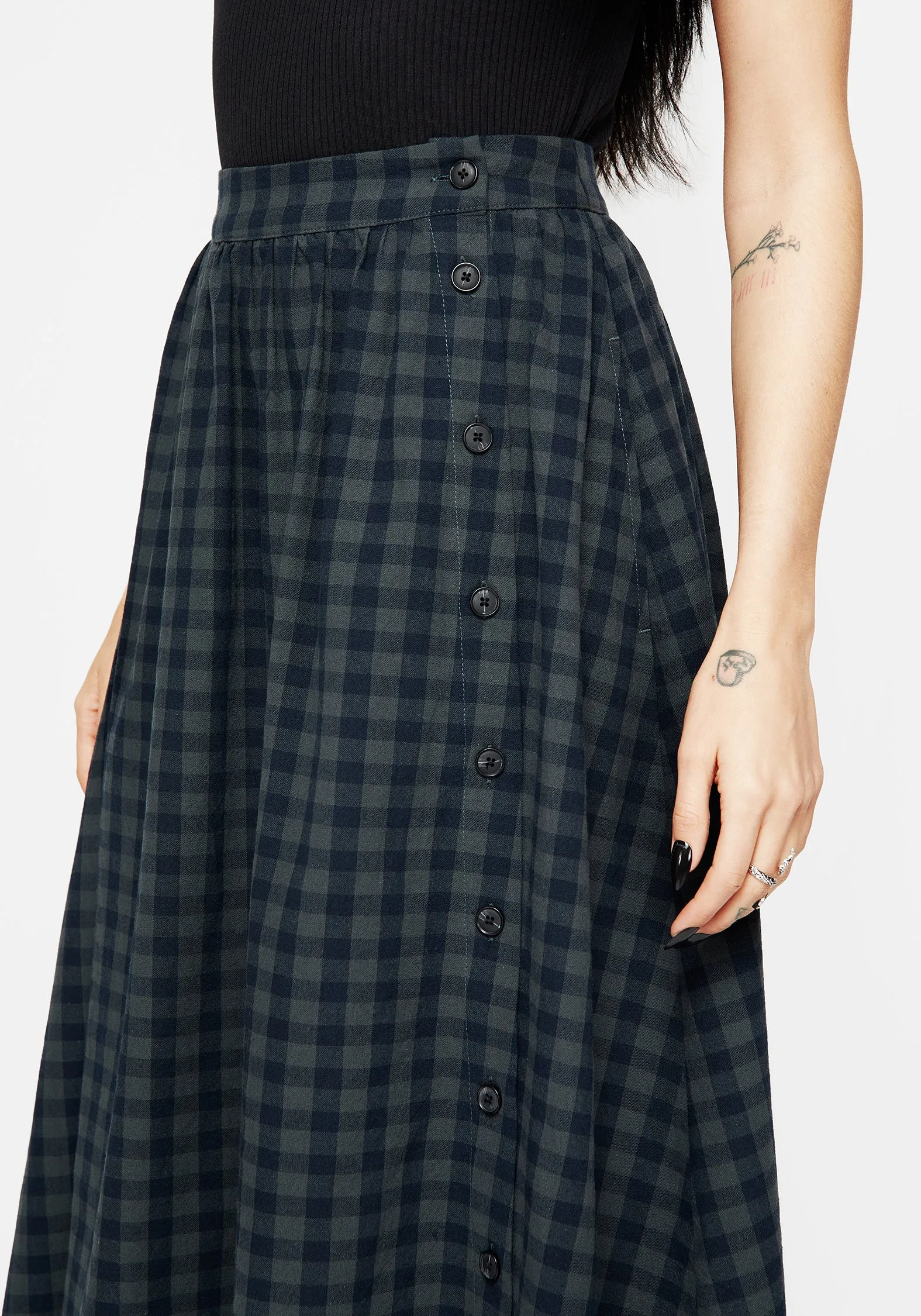 Structured Shape Machine washable Jeannie Check Cotton Button Up Midaxi Skirt
