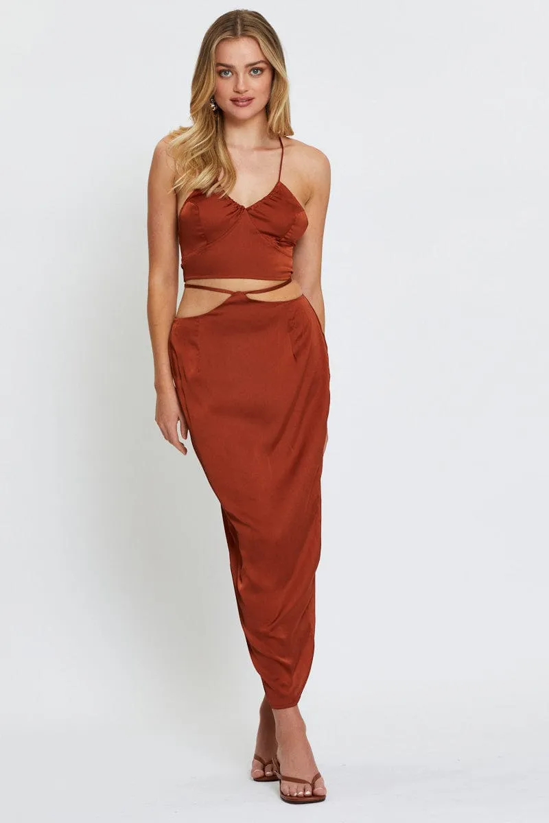 Beige Slip Skirt Maxi Satin Luxury Feel Cotton Rich