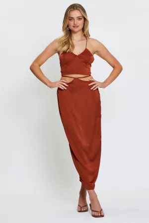 Moisture Wicking Textile Classic Touch Beige Slip Skirt Maxi Satin