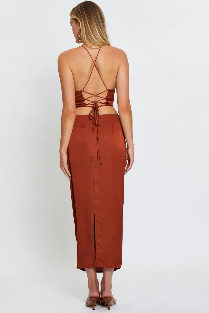 On-The-Go Outfit Beige Slip Skirt Maxi Satin