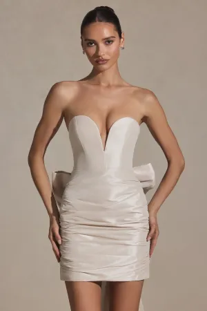 Chic Style Wear Hot Girl Bow-Detail Strapless Mini Dress in Ivory