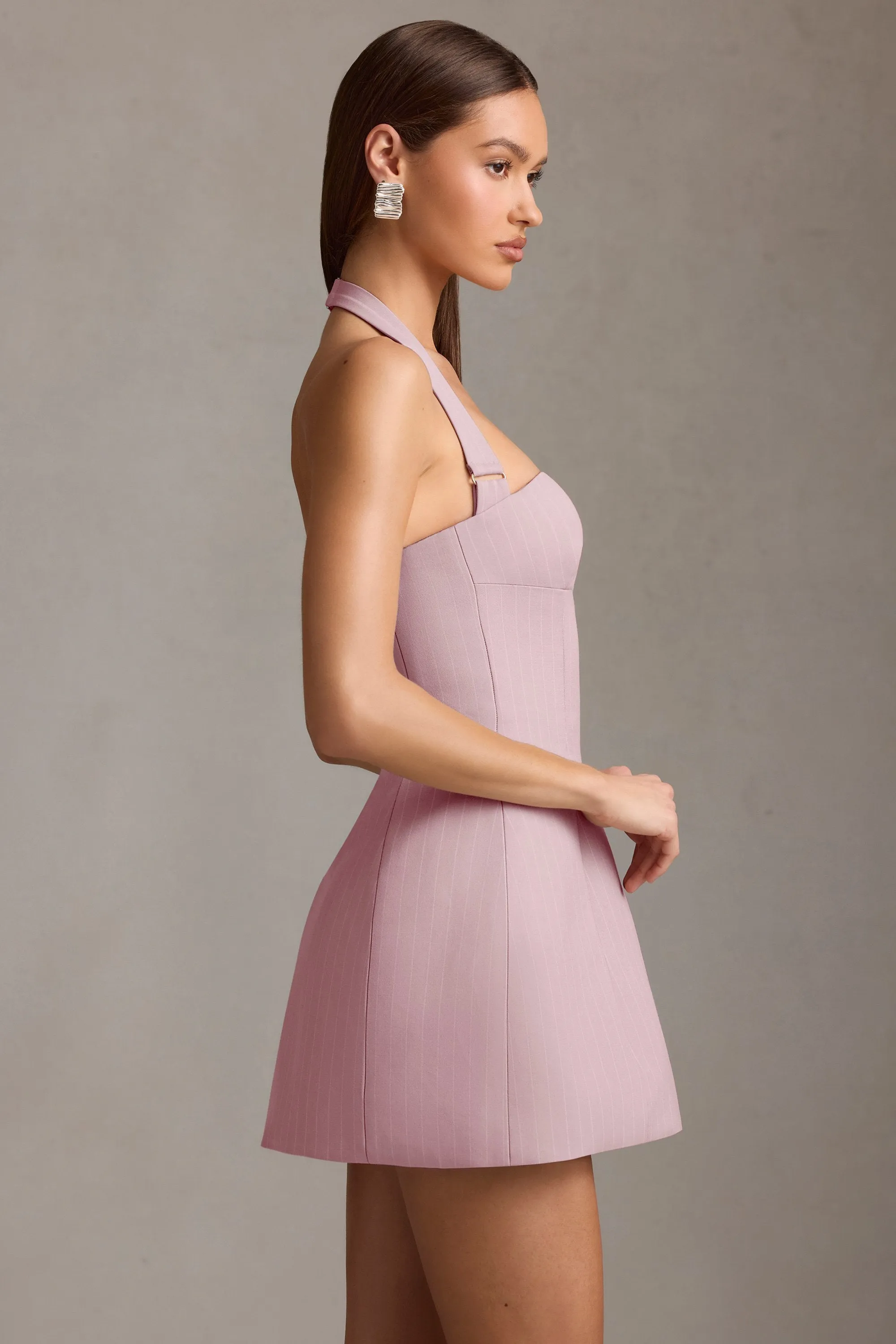 City Soft Relaxed-fit mini gown Pinstripe Halterneck Structured A-Line Mini Dress in Mauve
