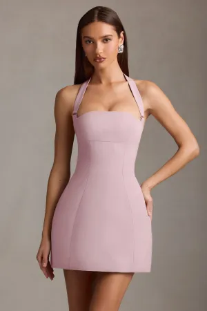 Urban Mode Fun statement mini Pinstripe Halterneck Structured A-Line Mini Dress in Mauve