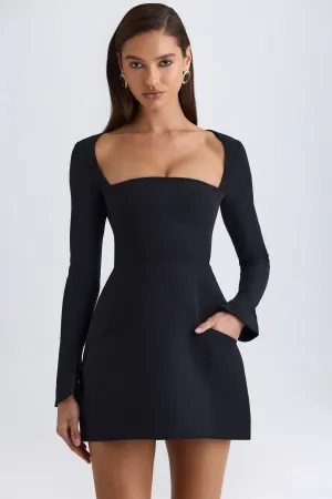 fun mini Square-Neck Structured Tulip Mini Dress in Black