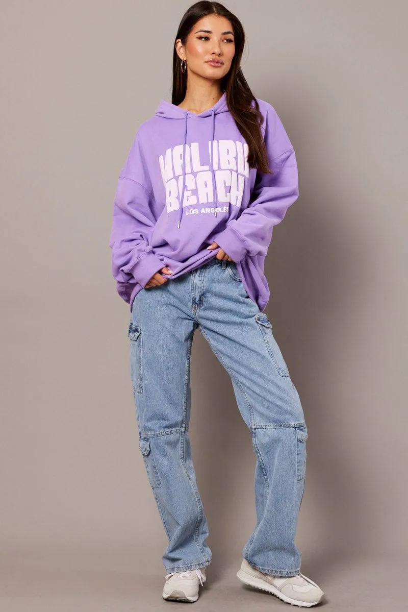 Smart Hoodie Everyday Outfit Purple Graphic Hoodie Sweater Long Sleeve