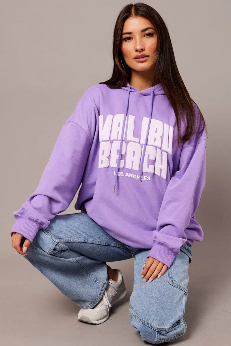 Purple Graphic Hoodie Sweater Long Sleeve Unisex Cozy Layering