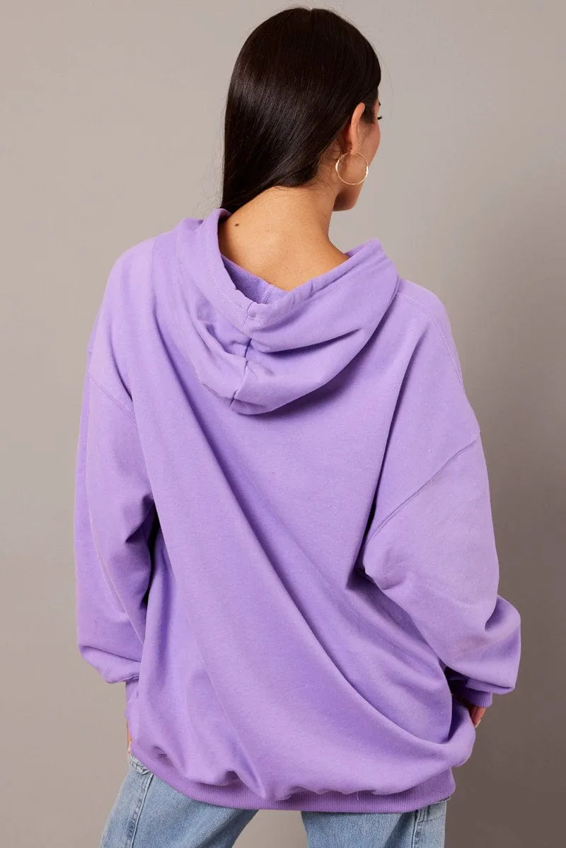 Contrast Trim High End Purple Graphic Hoodie Sweater Long Sleeve