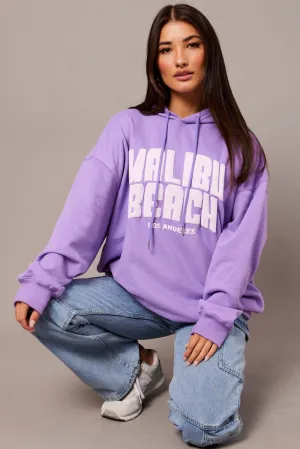 Purple Graphic Hoodie Sweater Long Sleeve Unisex Cozy Layering