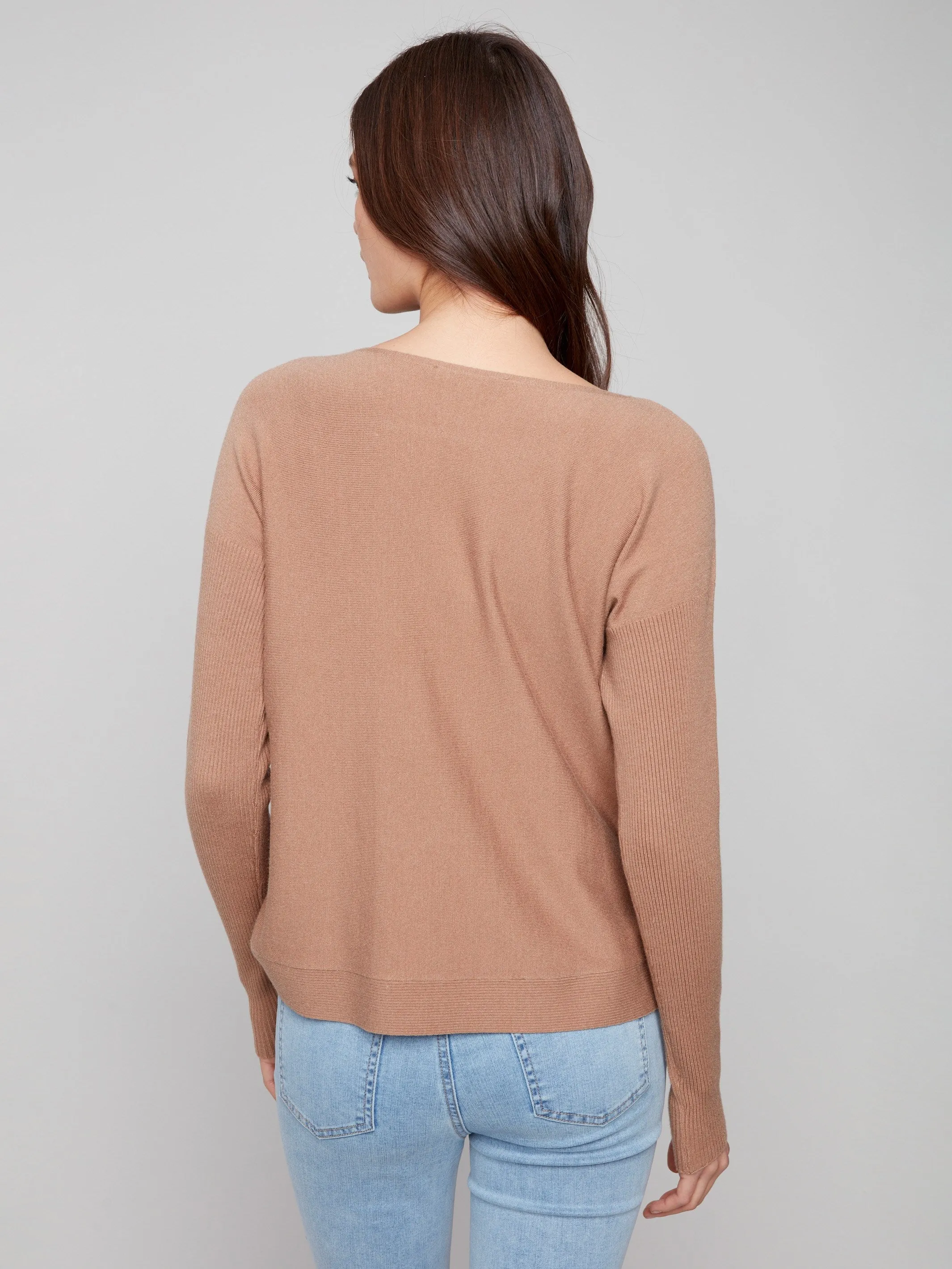 Boat Neck Sweater With Side Buttons - Truffle Quick Dry Material