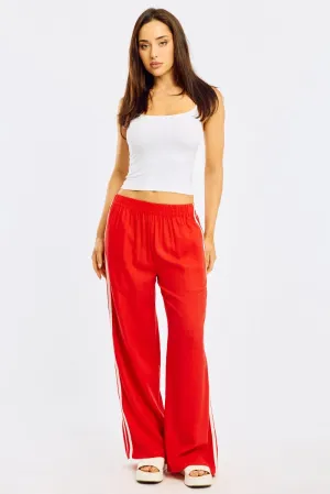 Trendy Layering Comfortable Look Wear Red Wide Leg Pants Side Stripe