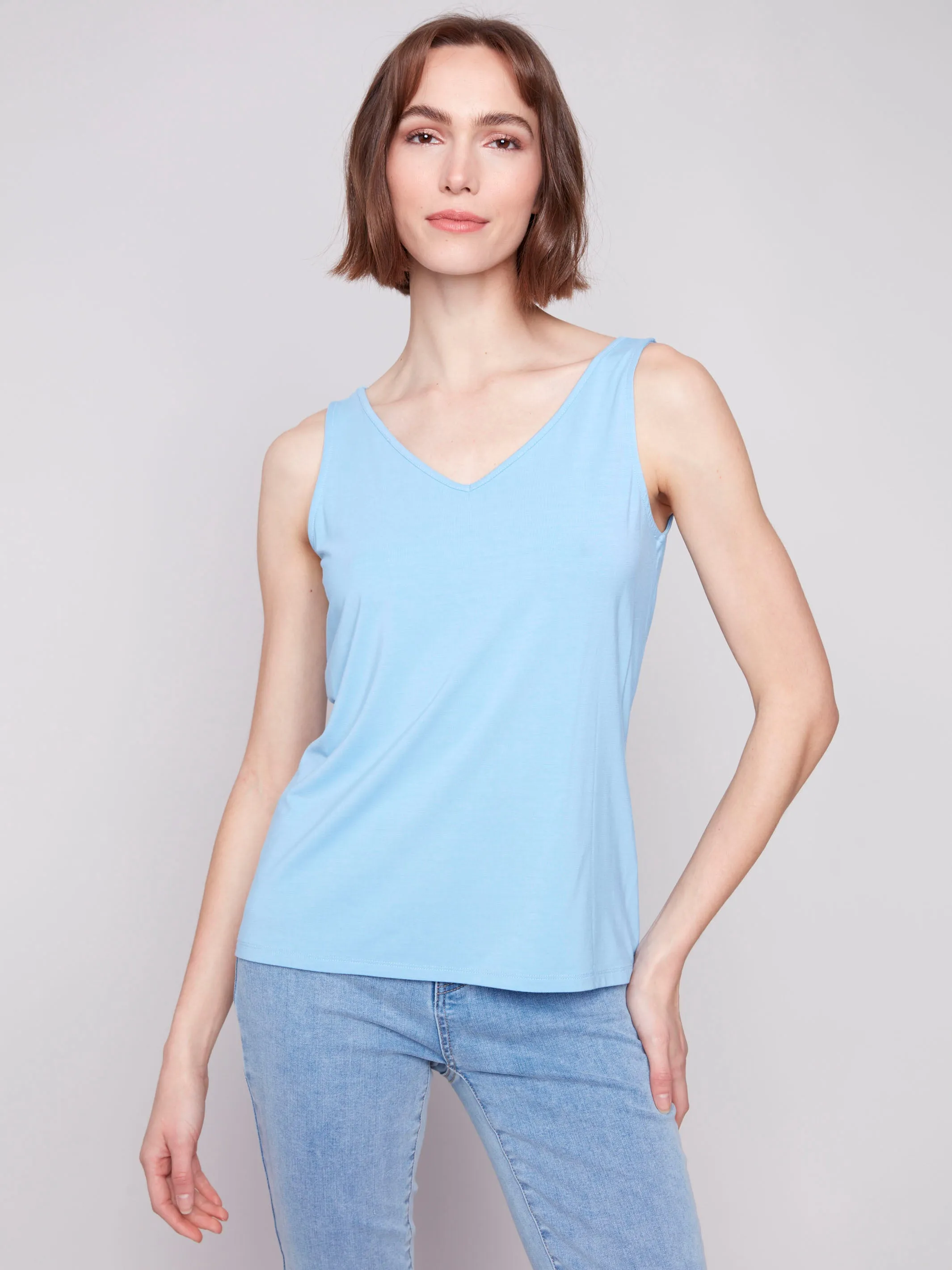 Reversible Bamboo Cami - Bluebell polo neck