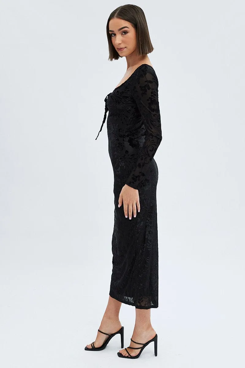 Body Loving Black Midi Dress Long Sleeve Bodycon Mesh