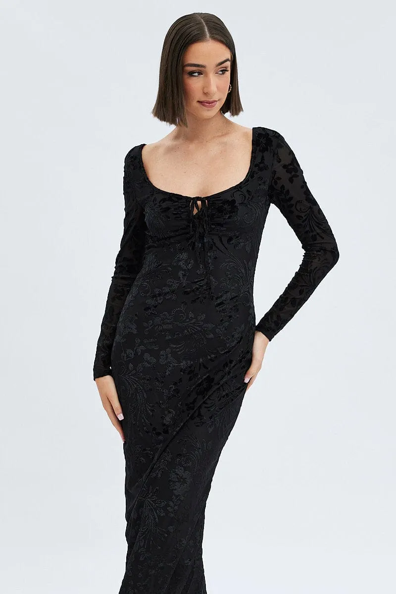 music concert Black Midi Dress Long Sleeve Bodycon Mesh