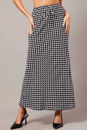 Black Geo Slip Skirt Maxi Drawstring Waist Everyday Line Fitted Cut