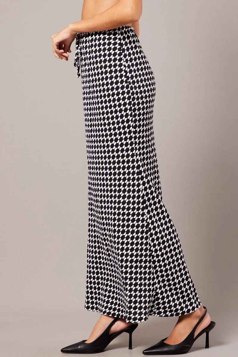 Festival Outfit Gentle Flow Black Geo Slip Skirt Maxi Drawstring Waist