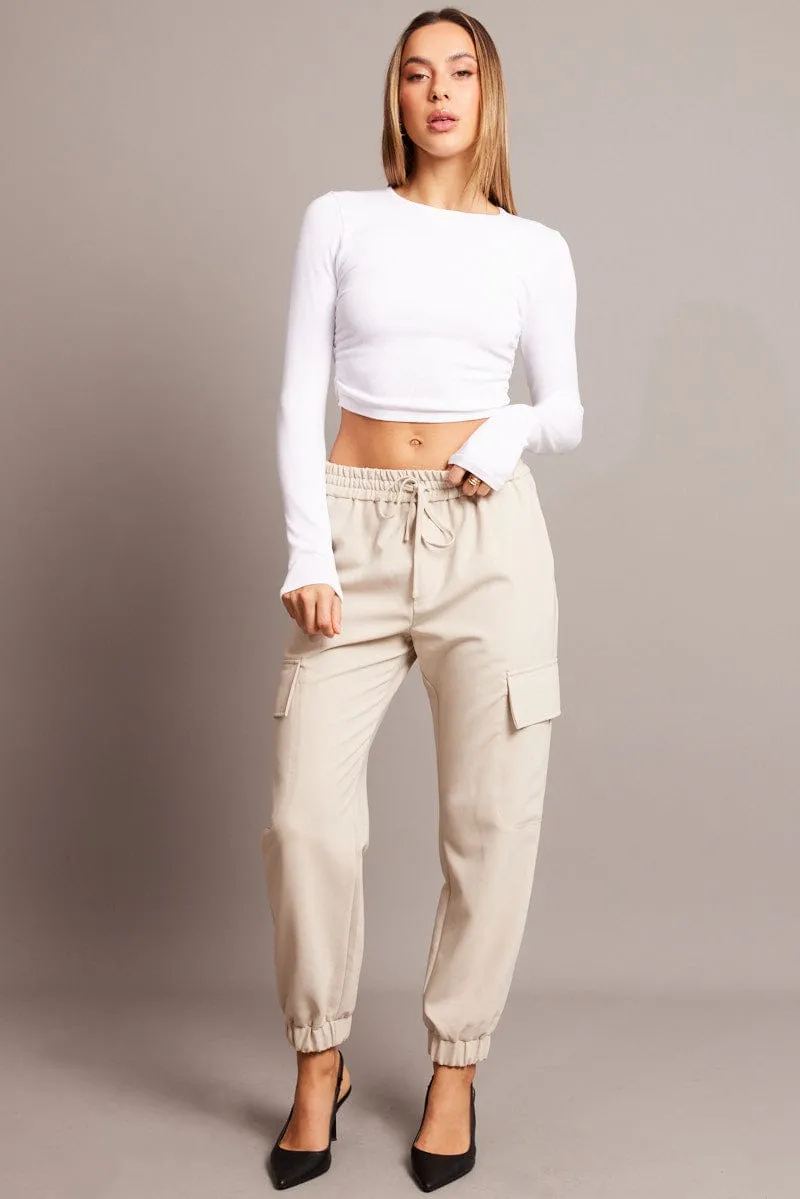 Comfort-First Active Performance Beige Slim Pants Elasticated Hem
