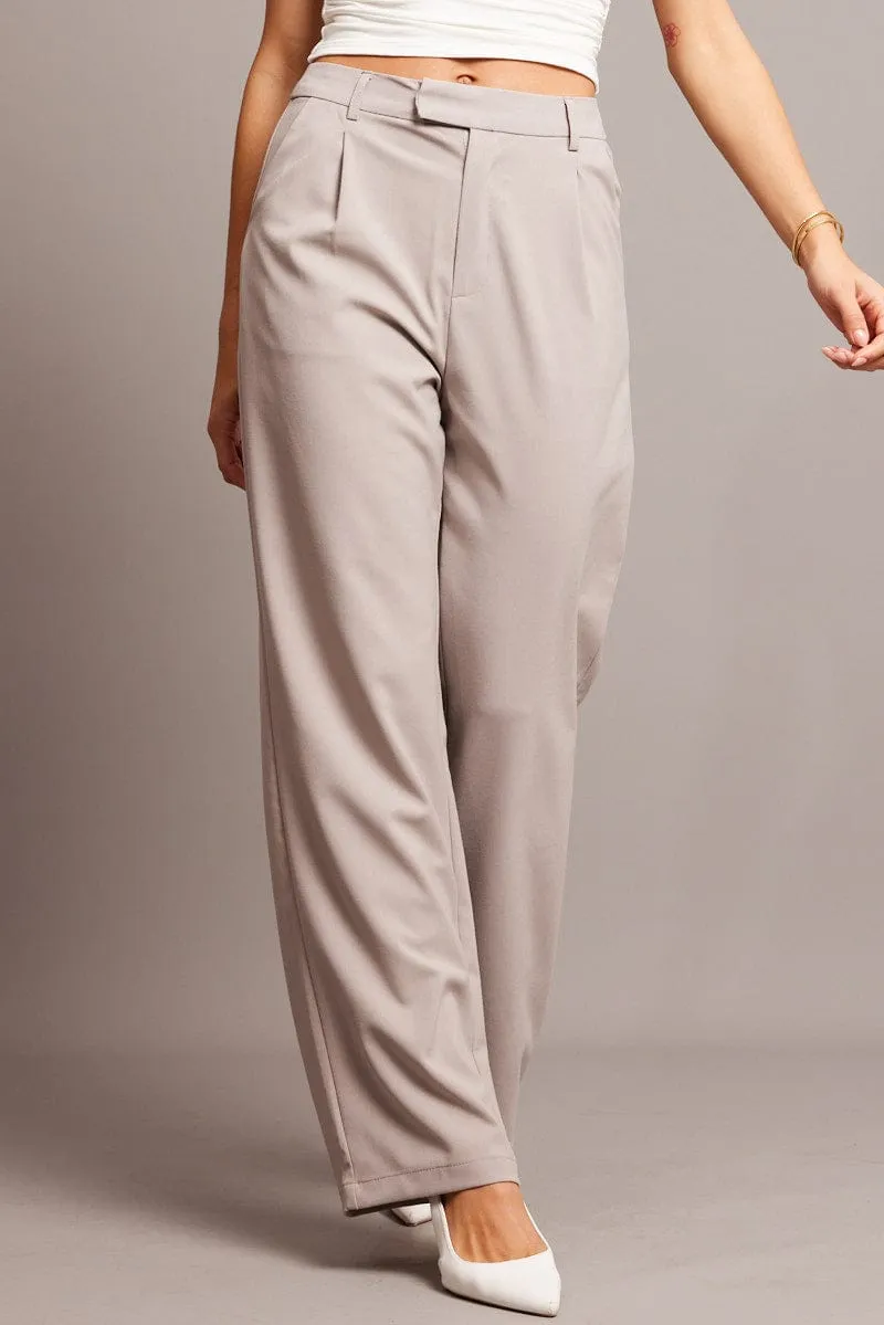 Brown Wide Leg Pants Mid Rise Fashionable Look