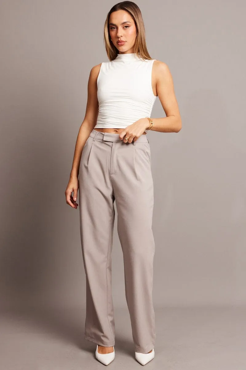 All Day Fit Brown Wide Leg Pants Mid Rise
