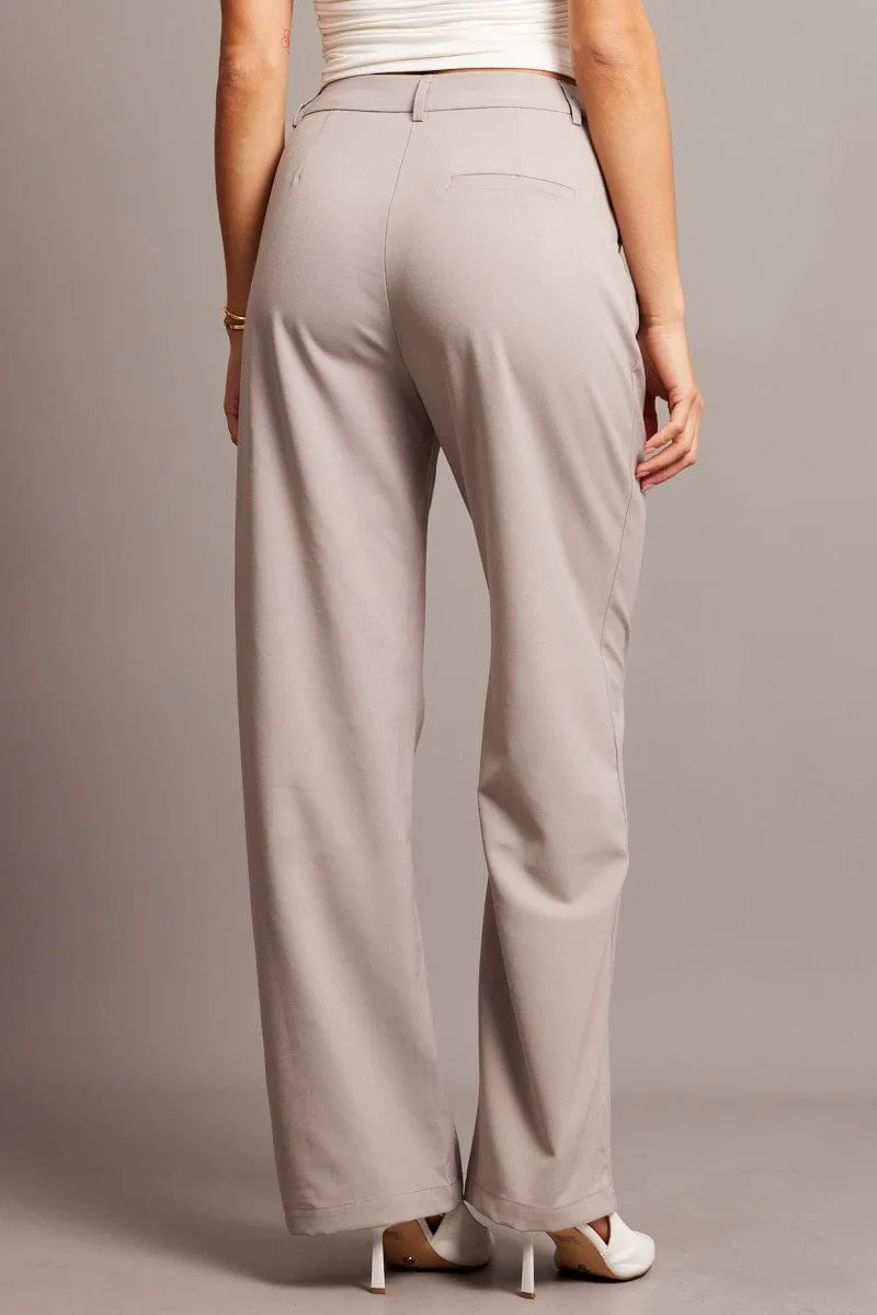 UV protection coating Stretch waistband Brown Wide Leg Pants Mid Rise