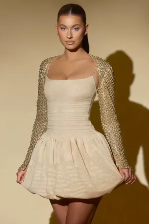 Embellished Bubble Hem Mini Dress in Gold Effortless Fashion Playful Design