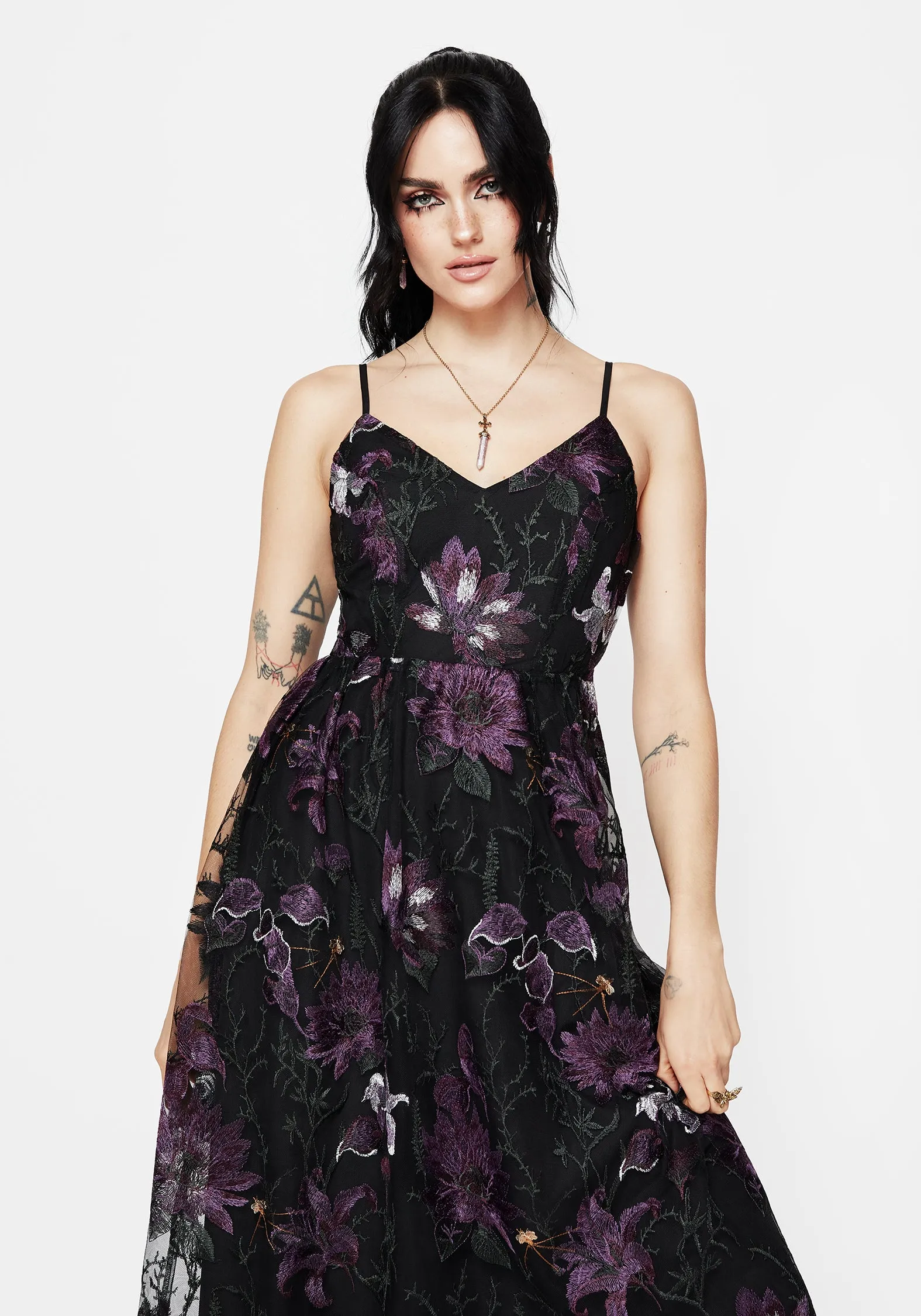 Estrid Embroidered Mesh Midaxi Cami Dress Step Glow