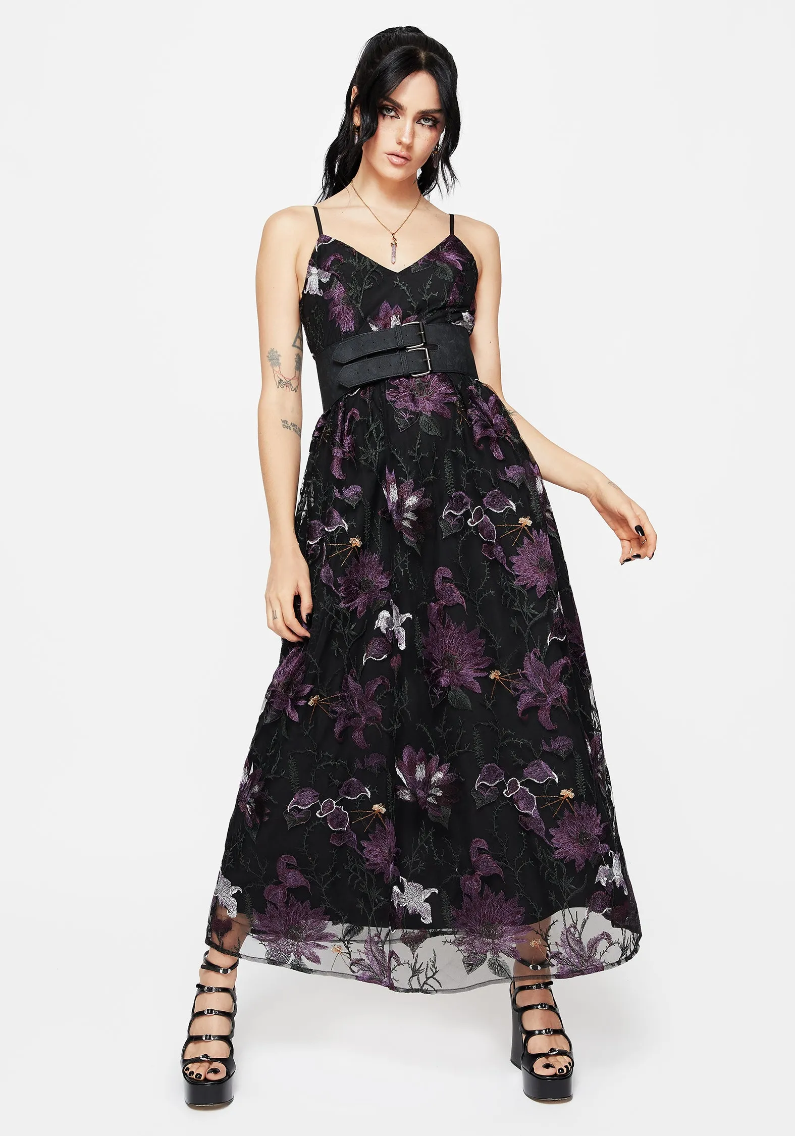 Estrid Embroidered Mesh Midaxi Cami Dress Red Glow