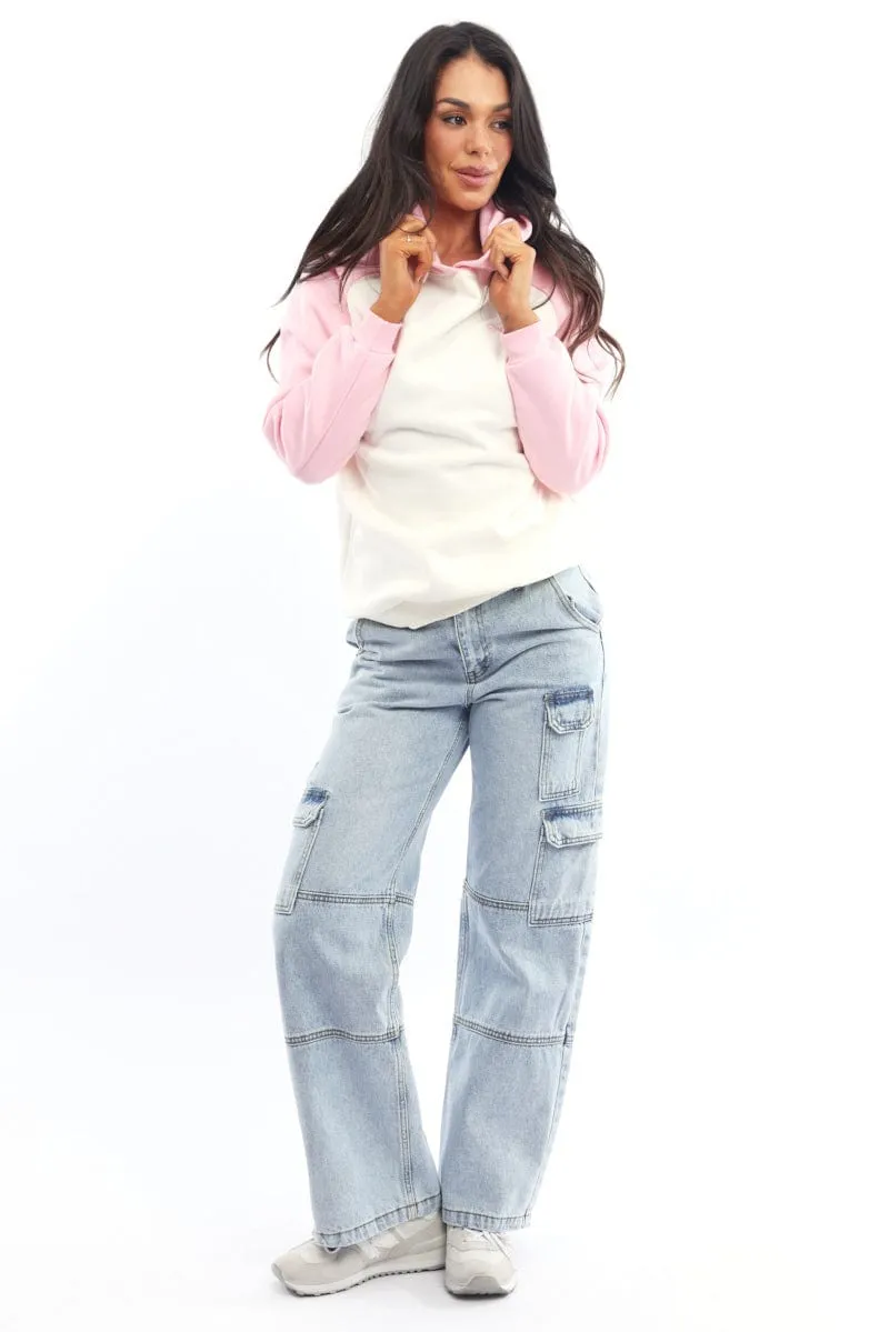 Pink Graphic Sweater Hoodie Patchwork Breathable