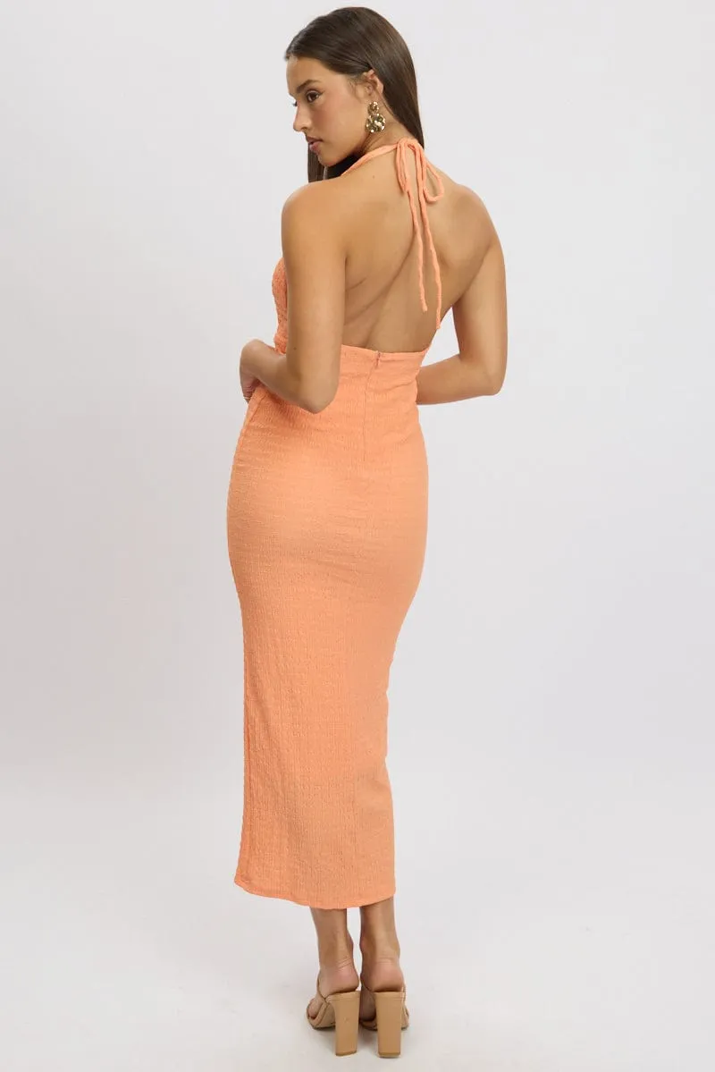 Rainbow Arc Orange Bodycon Dress Halter Neck Texured