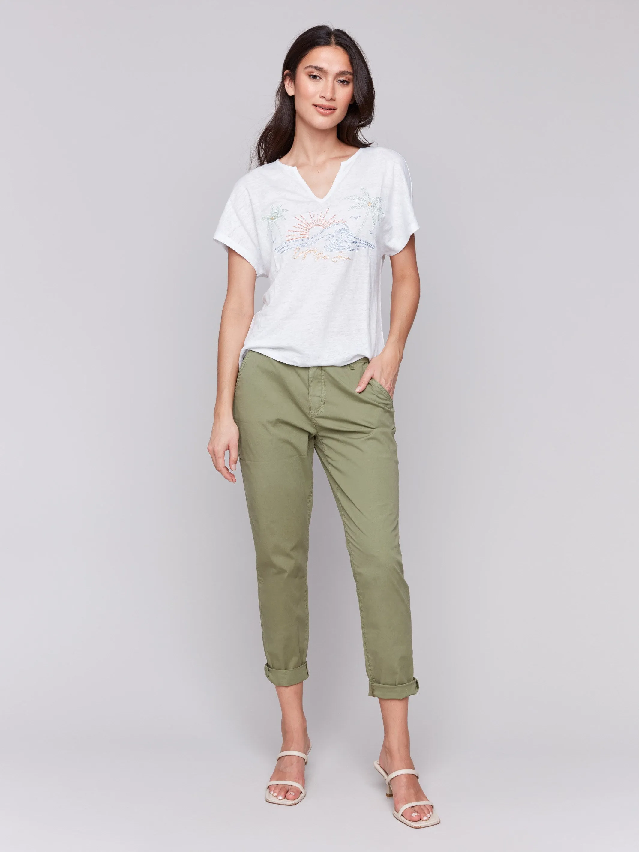 Embroidered Short Sleeve Dolman Top - White Street Casual Wear Resistant Fabric