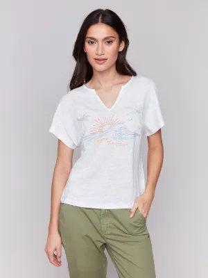 Chic Fashion Embroidered Short Sleeve Dolman Top - White