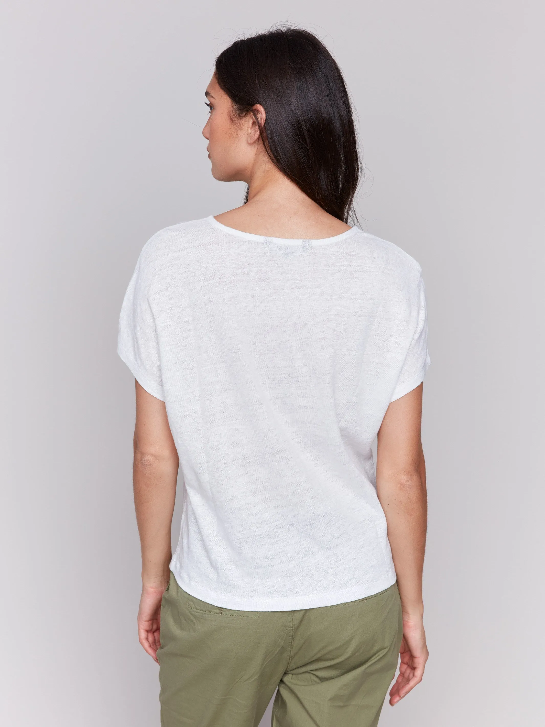 Effortless Fashion Fresh Look Embroidered Short Sleeve Dolman Top - White