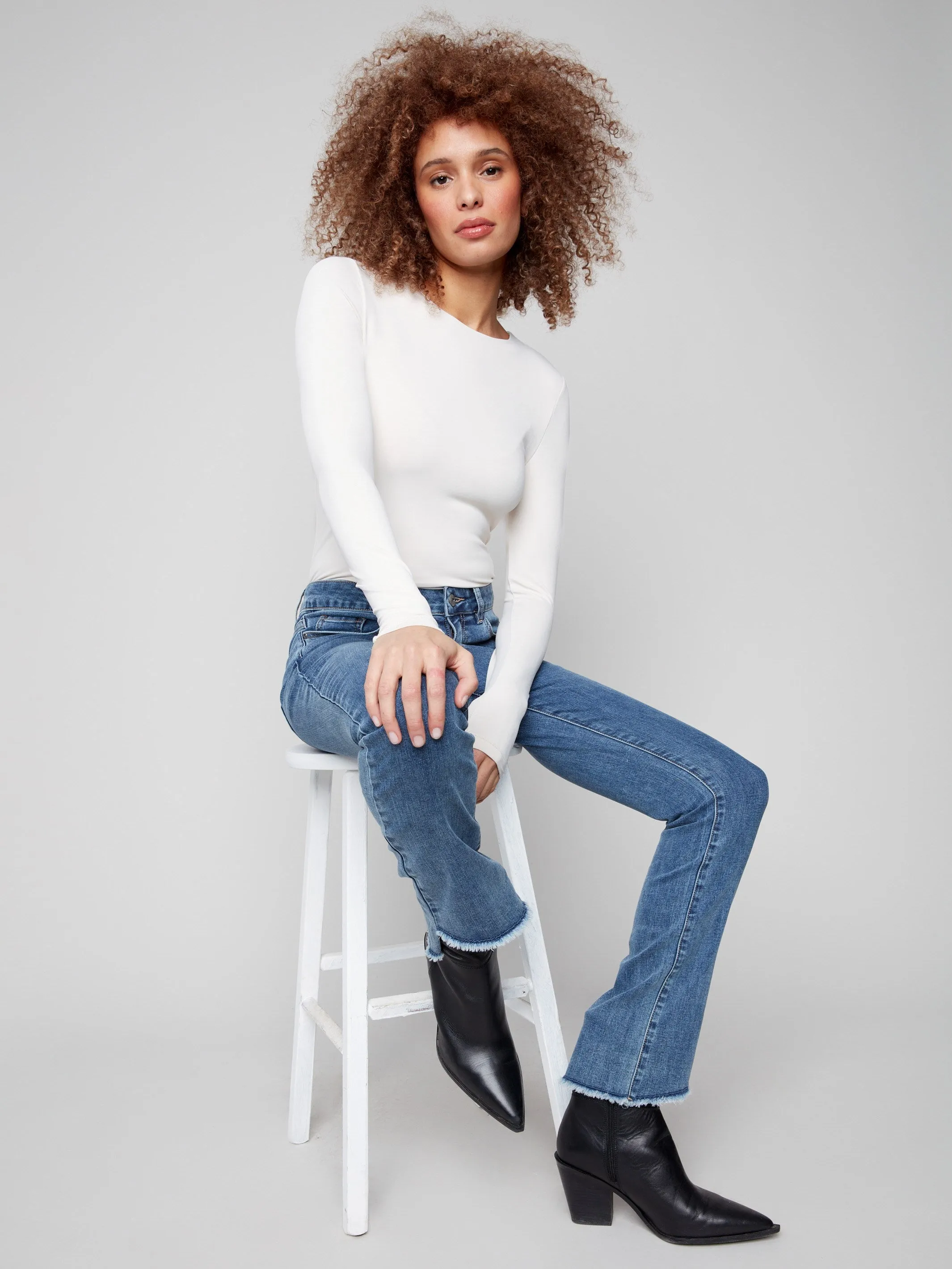 Bootcut Jeans With Asymmetrical Hem - Medium Blue Versatile Cut