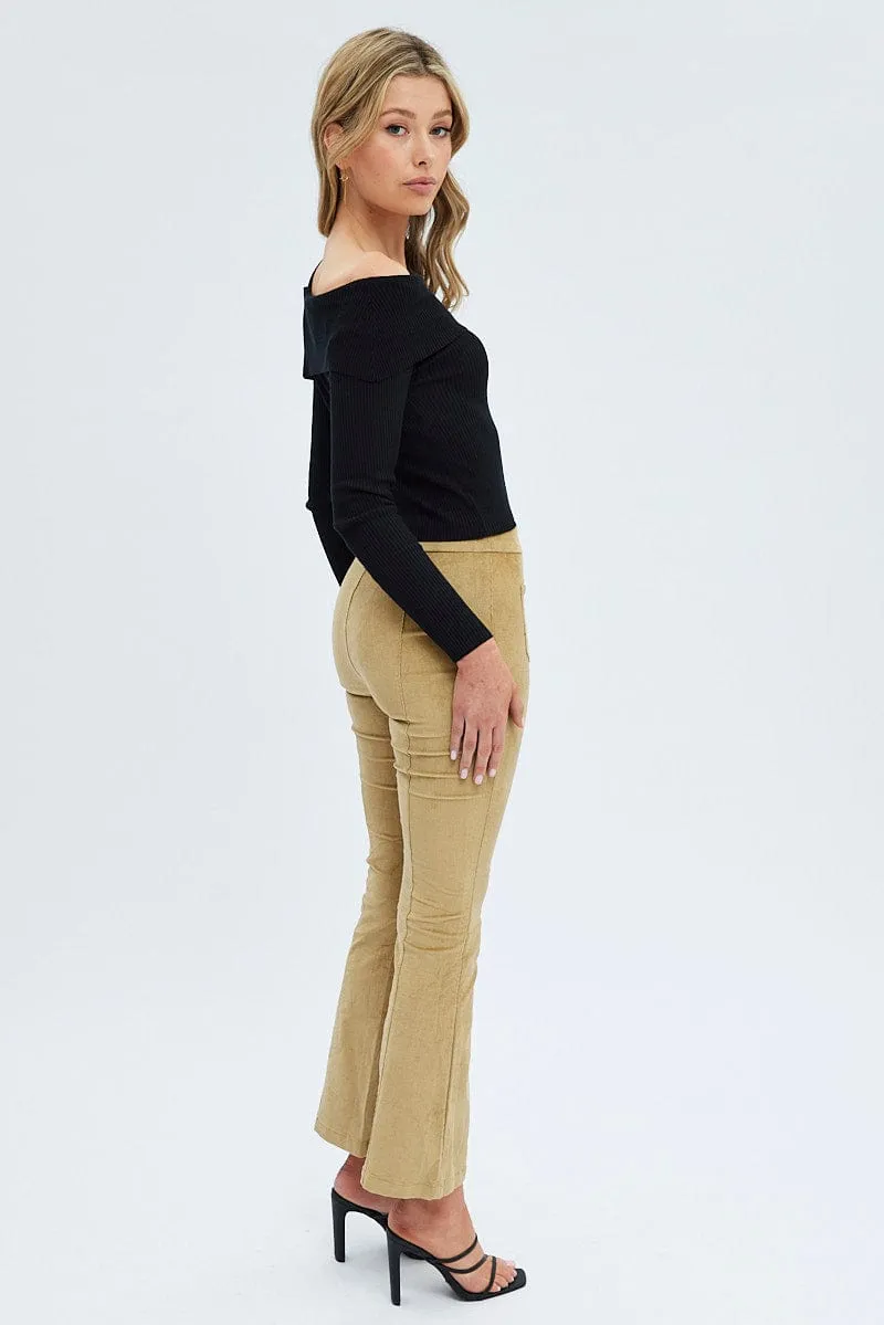 Camel Flare Leg Pants High Rise Corduroy TailoredSilhouette Universal Fit System