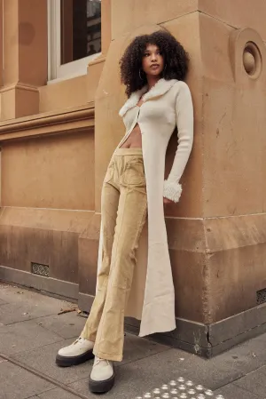 Camel Flare Leg Pants High Rise Corduroy Chilly Day Wear