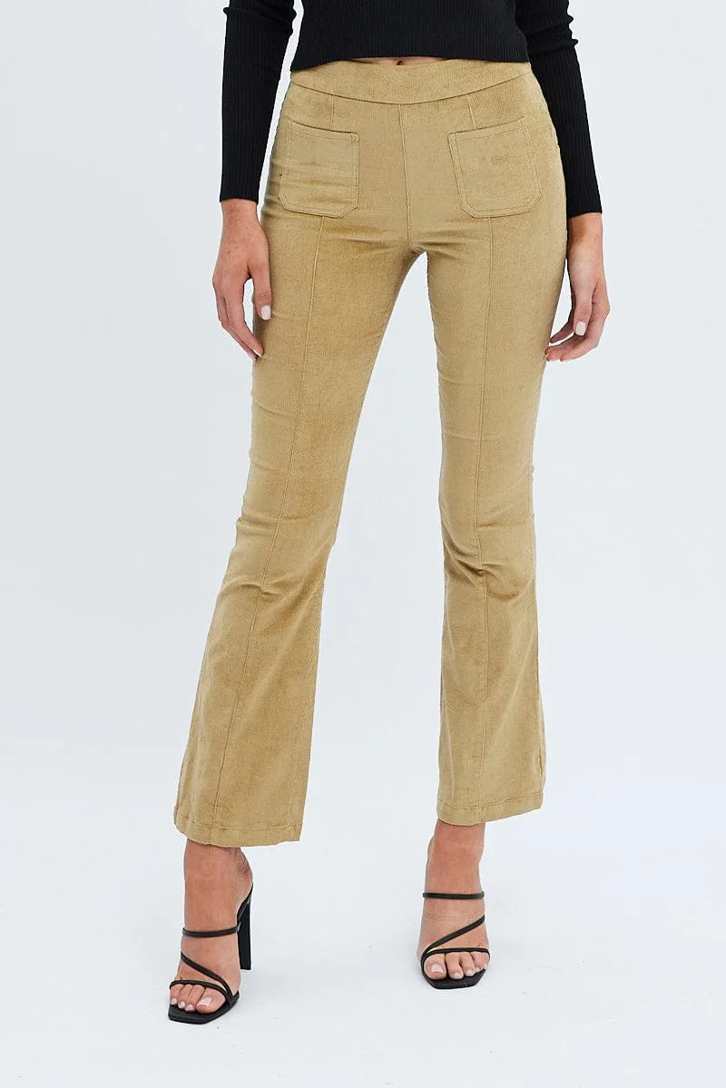 Boho chic Camel Flare Leg Pants High Rise Corduroy