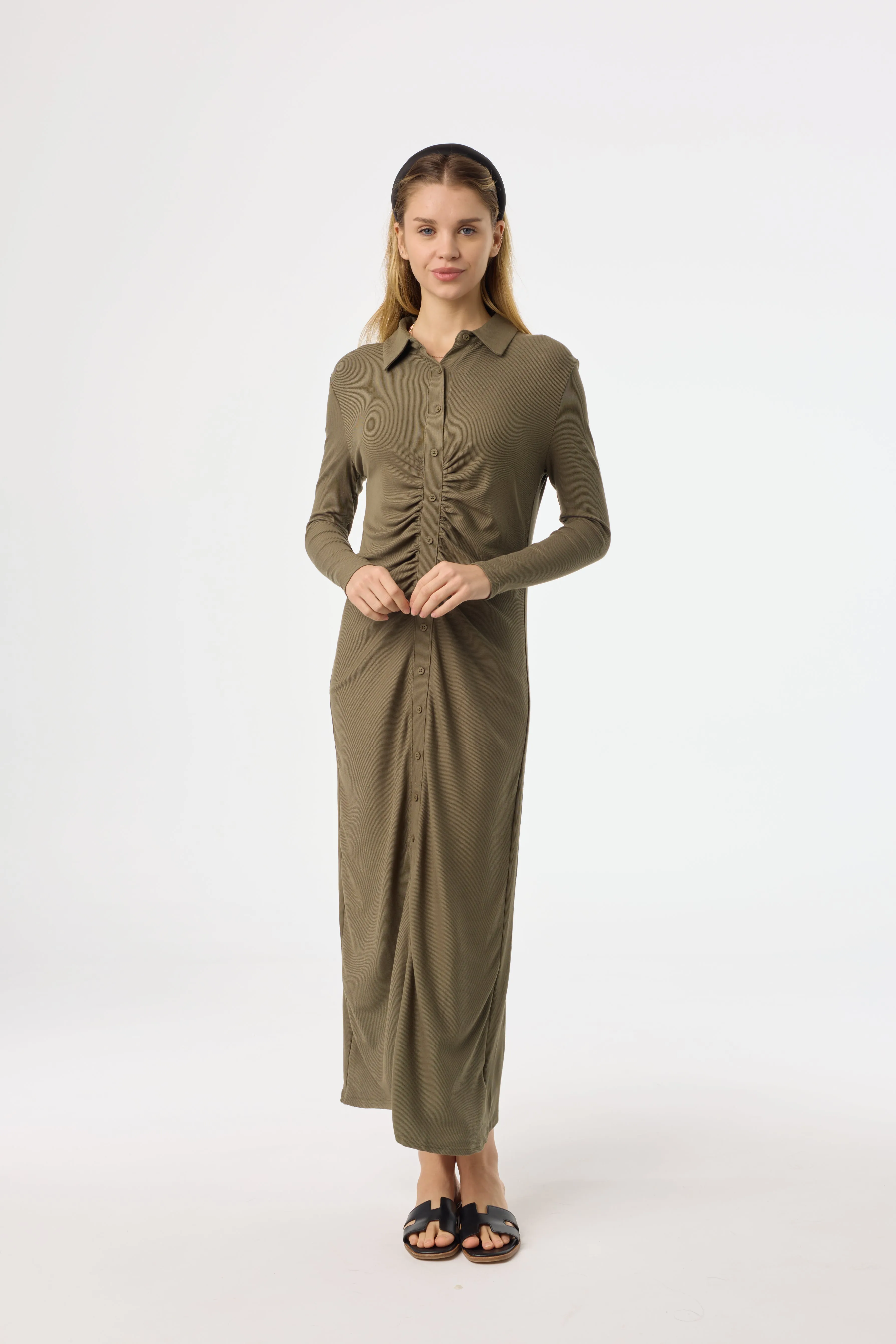 Convertible Style spring fresh Green Ruched Cardi Maxi Dress