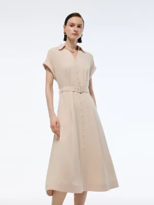 Elegant Top 100% Acetate V-Neck Women Maxi Dress With Belt