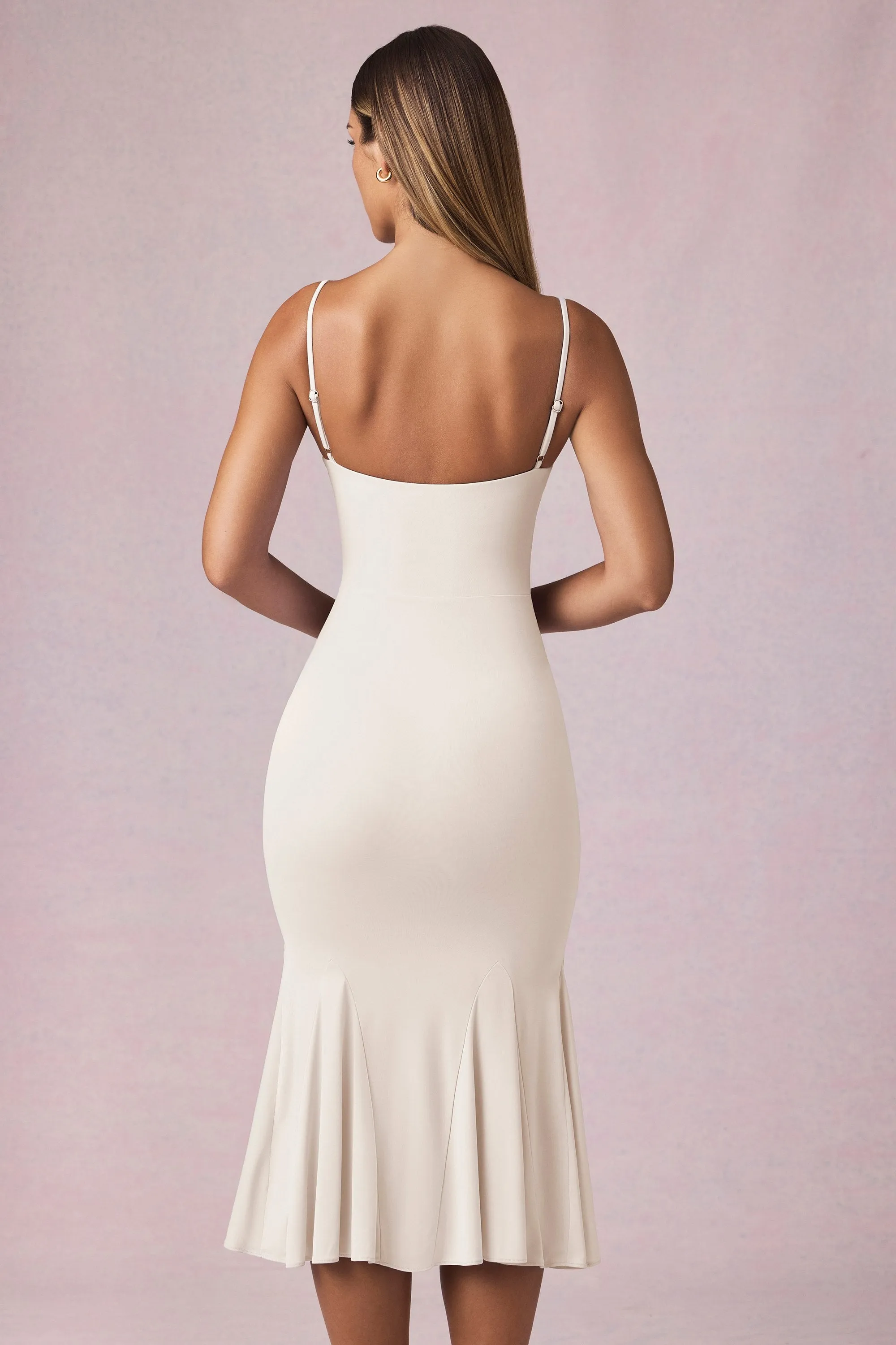 Functional Design V-Neck Godet  Midaxi Dress in Ivory
