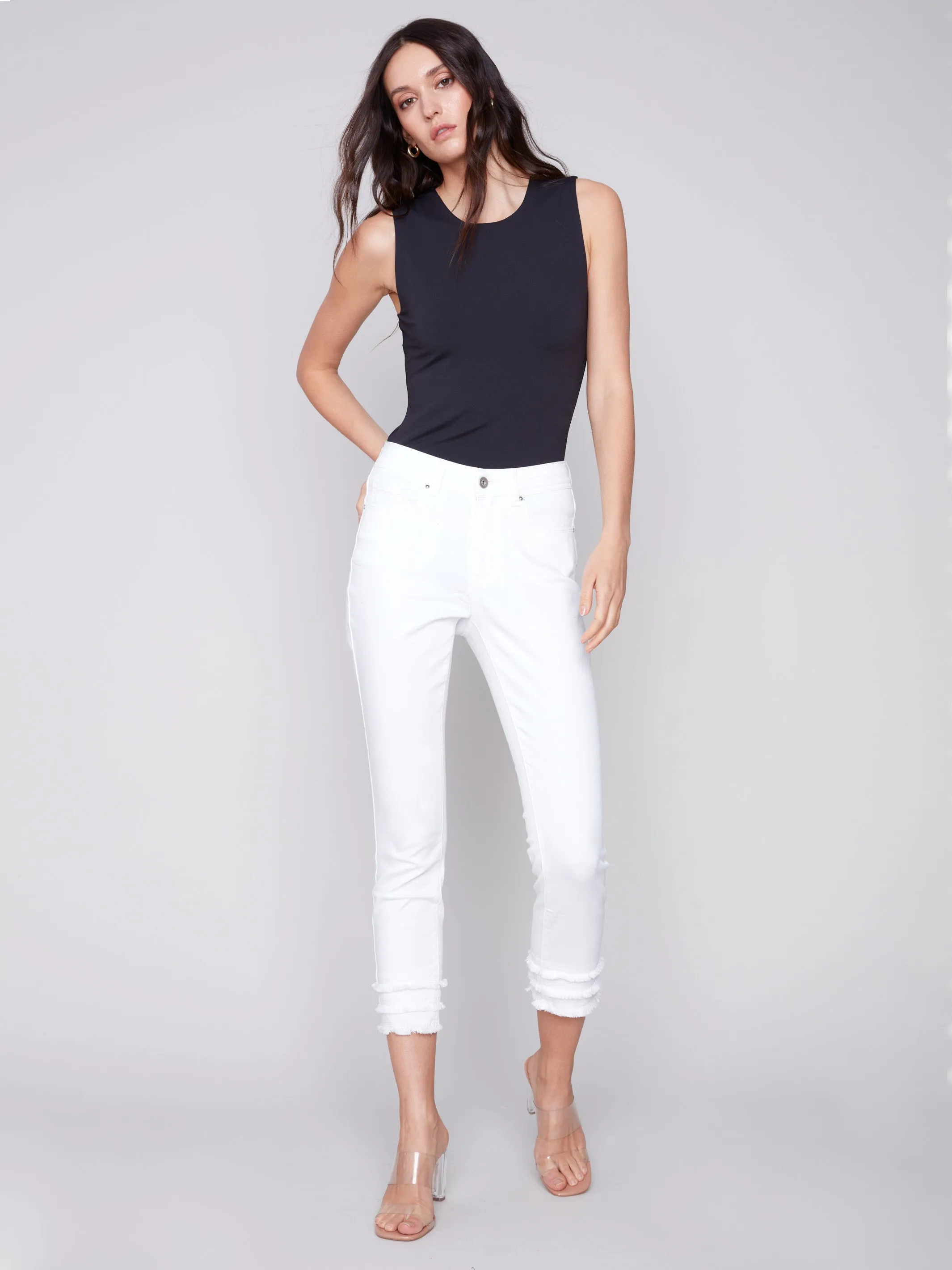Universal Favorite All Round Fit Frayed Hem Cropped Twill Pants - White