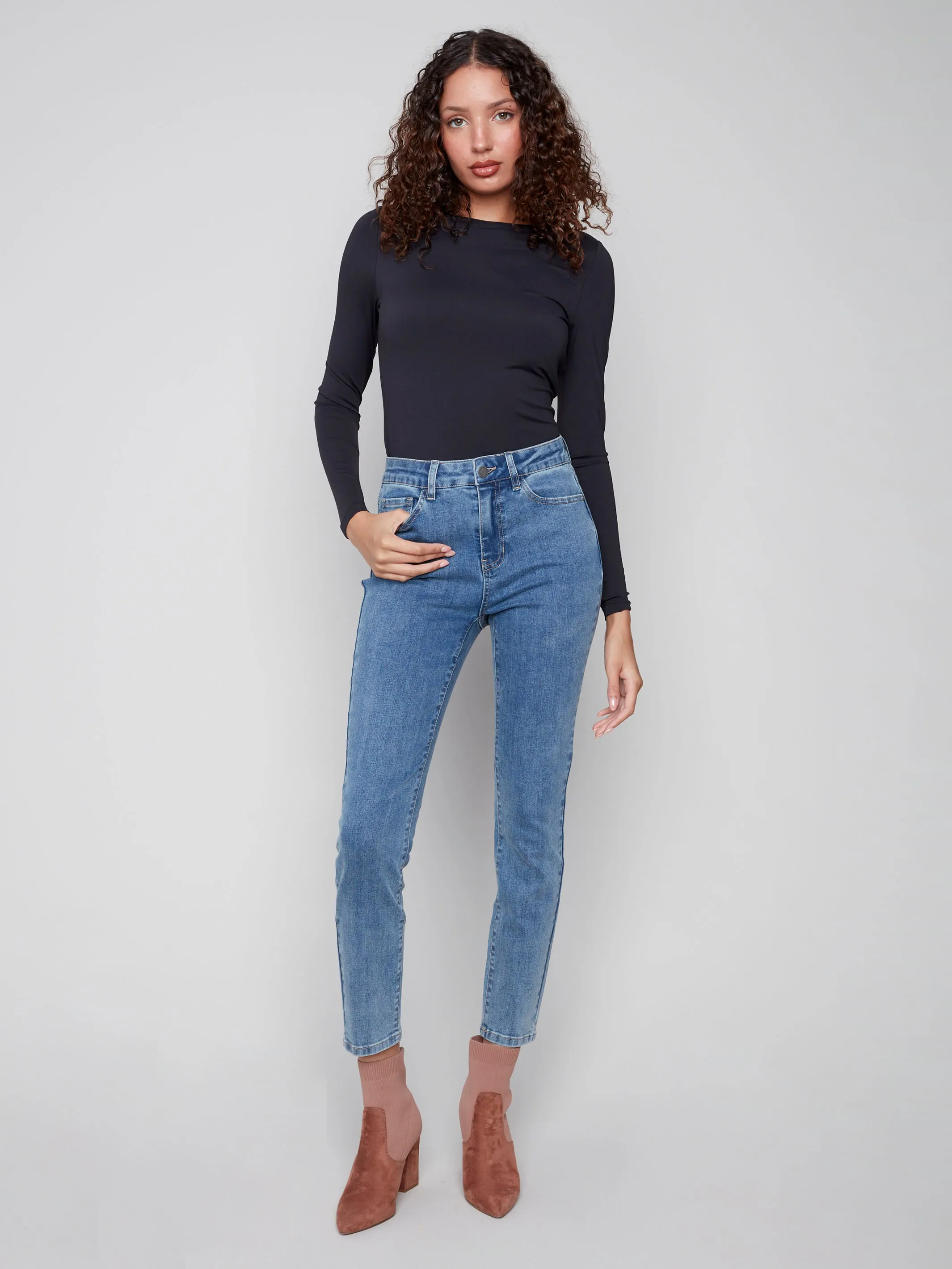 Claudia Slim Leg Jeans - Medium Blue Student Outfit Work Ready