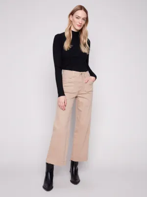 Unisex Attire Cropped Wide Leg Stretch Twill Pants - Sesame