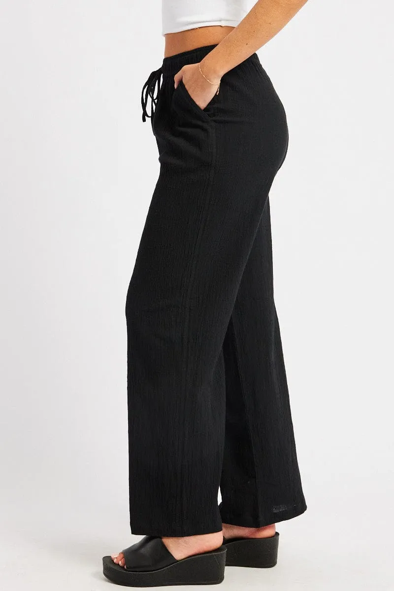 Black Wide Leg Pants High Rise Smooth Fit Lining