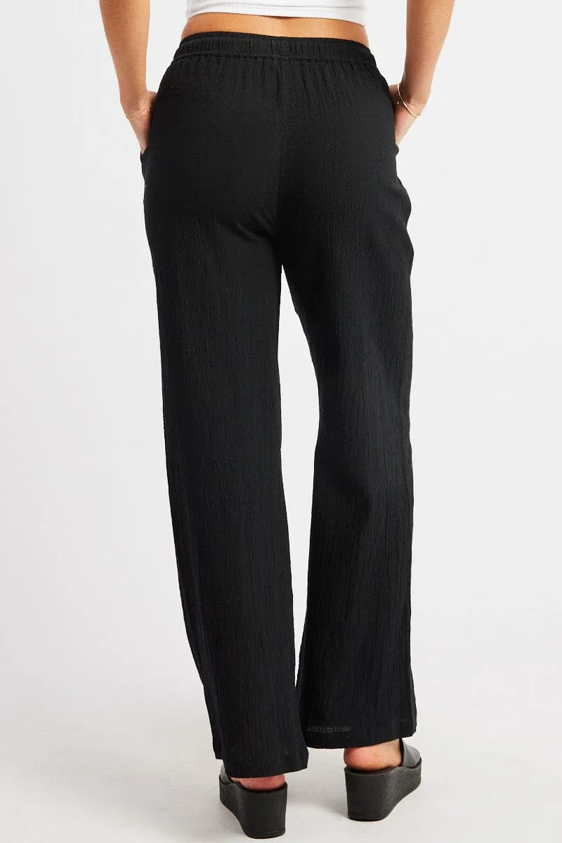 Black Wide Leg Pants High Rise Comfort Wearable MultiPocketDesign