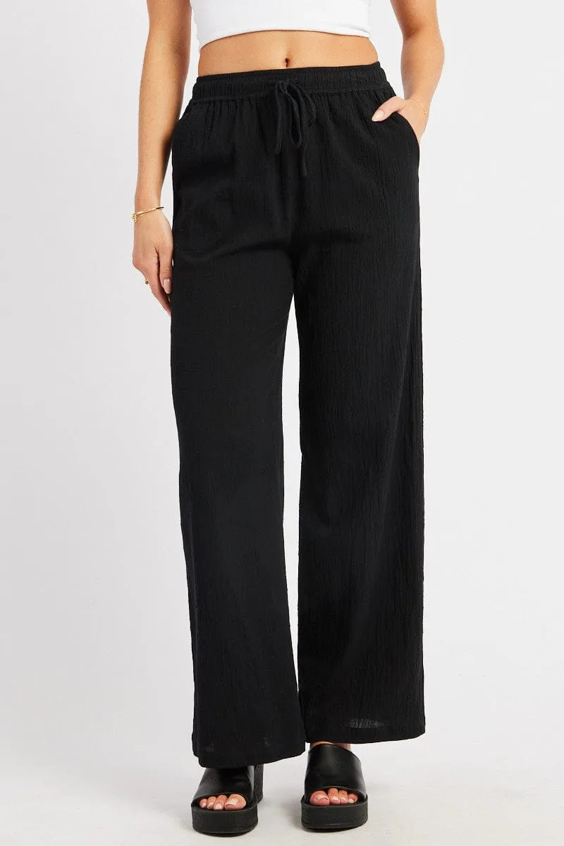 Comfortable Stretch Modern Edge Black Wide Leg Pants High Rise