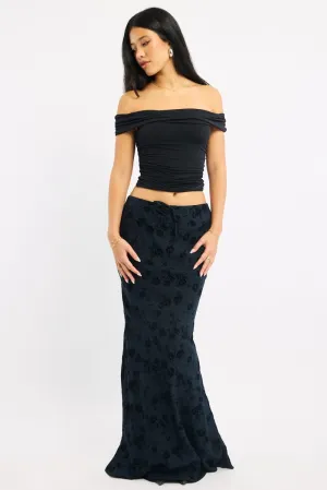 Breathable Glamorous Appeal Black Floral Maxi Skirt High Waisted Panelled Detail Burnout